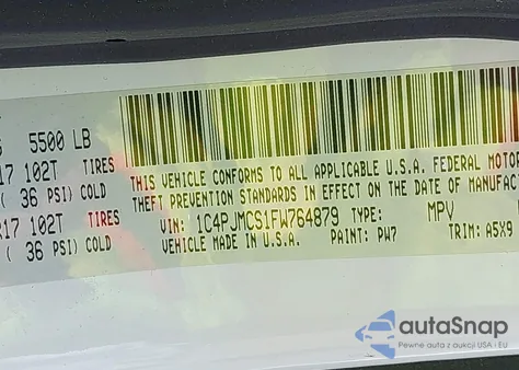 2015 Jeep Cherokee Latitude z USA, uszkodzony, nr VIN 1C4PJMCS1FW764879